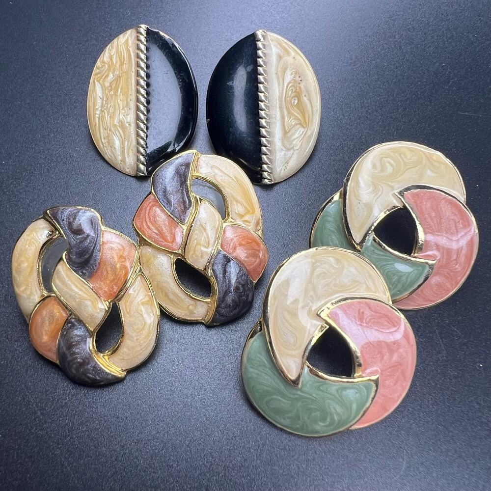 Lot of 3 Vintage Pierced Multi Tri Color Estate Earnings